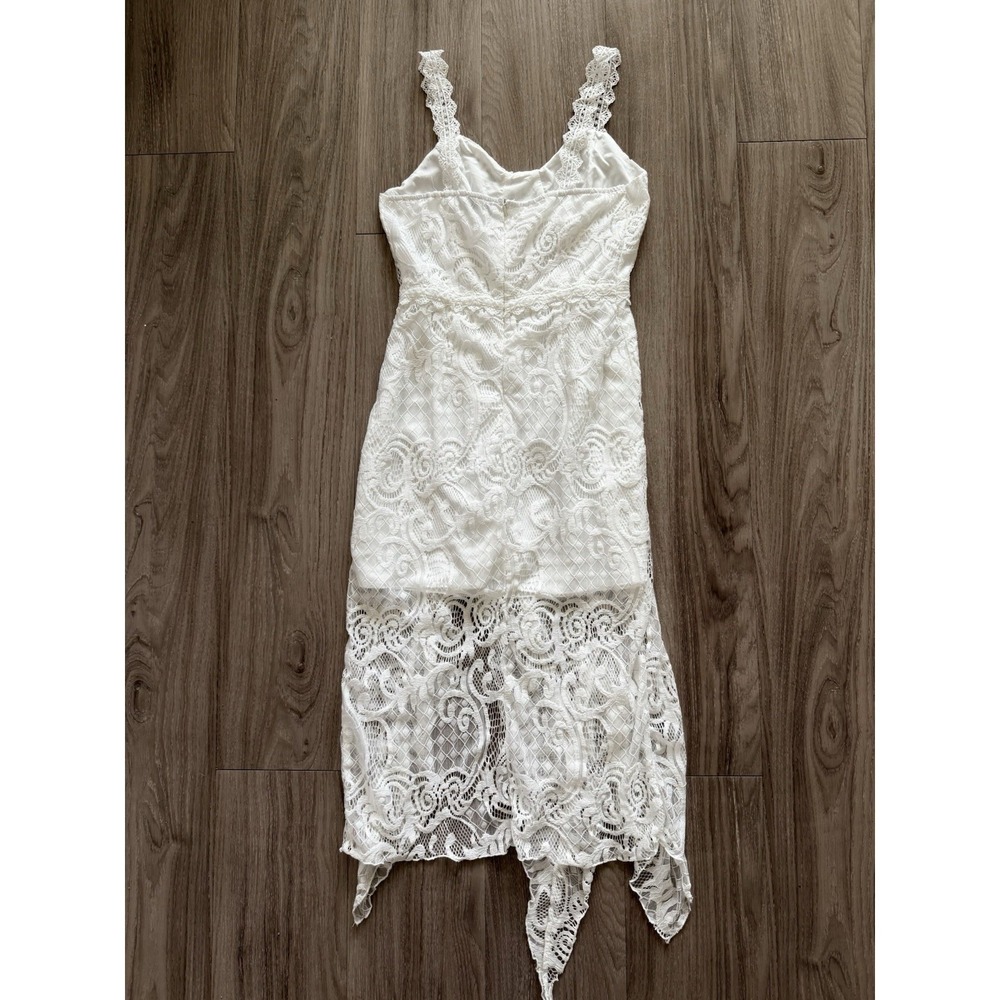 Rihoas White Lace Asymmetrical Midi Dress Womens Small Coquette Feminine Coastal - Picture 5 of 9